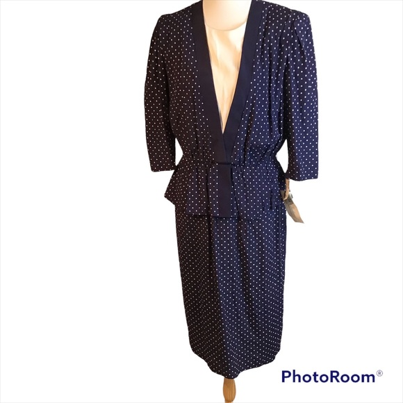 Dress 14 Dark Navy & White Dots MIDI, NWT - Picture 1 of 12